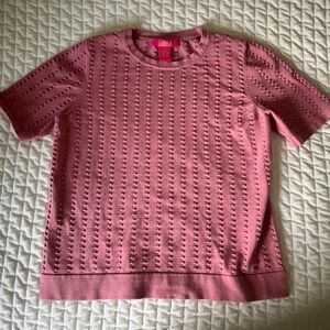 Catherine Malandrino Textured short sleeve pink sweater, slightly cropped